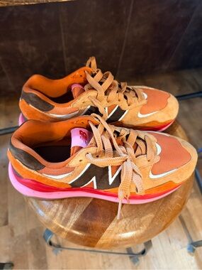 New Balance 5740’s Orange, Pink & Brown Suede Mesh Sneakers